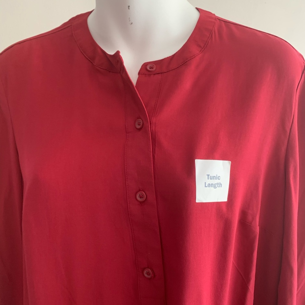 Old Navy Cranberry Collarless Small Button Down Tunic - Picture 2 of 7